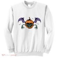 Jack O Lantern Creepy Skull Bat Halloween Sweatshirt thumb 0