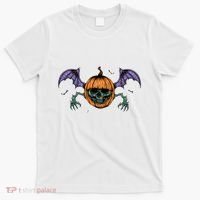 Jack O Lantern Creepy Skull Bat Halloween T-Shirt thumb 0
