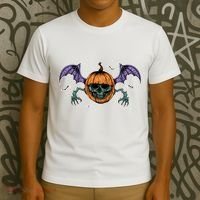 Jack O Lantern Creepy Skull Bat Halloween T-Shirt thumb 3