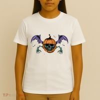 Jack O Lantern Creepy Skull Bat Halloween T-Shirt thumb 4