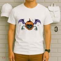 Jack O Lantern Creepy Skull Bat Halloween T-Shirt thumb 6