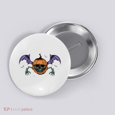 Jack O Lantern Creepy Skull Bat Halloween Button