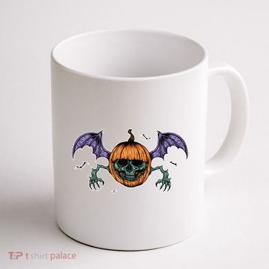 Jack O Lantern Creepy Skull Bat Halloween Coffee Mug back