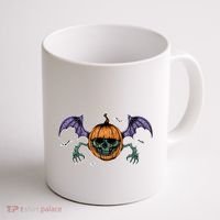 Jack O Lantern Creepy Skull Bat Halloween Coffee Mug thumb 1