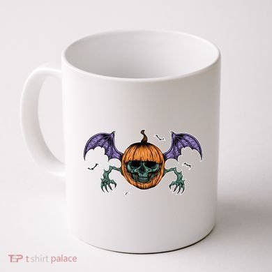 Jack O Lantern Creepy Skull Bat Halloween Coffee Mug