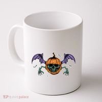 Jack O Lantern Creepy Skull Bat Halloween Coffee Mug thumb 0