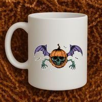 Jack O Lantern Creepy Skull Bat Halloween Coffee Mug thumb 2