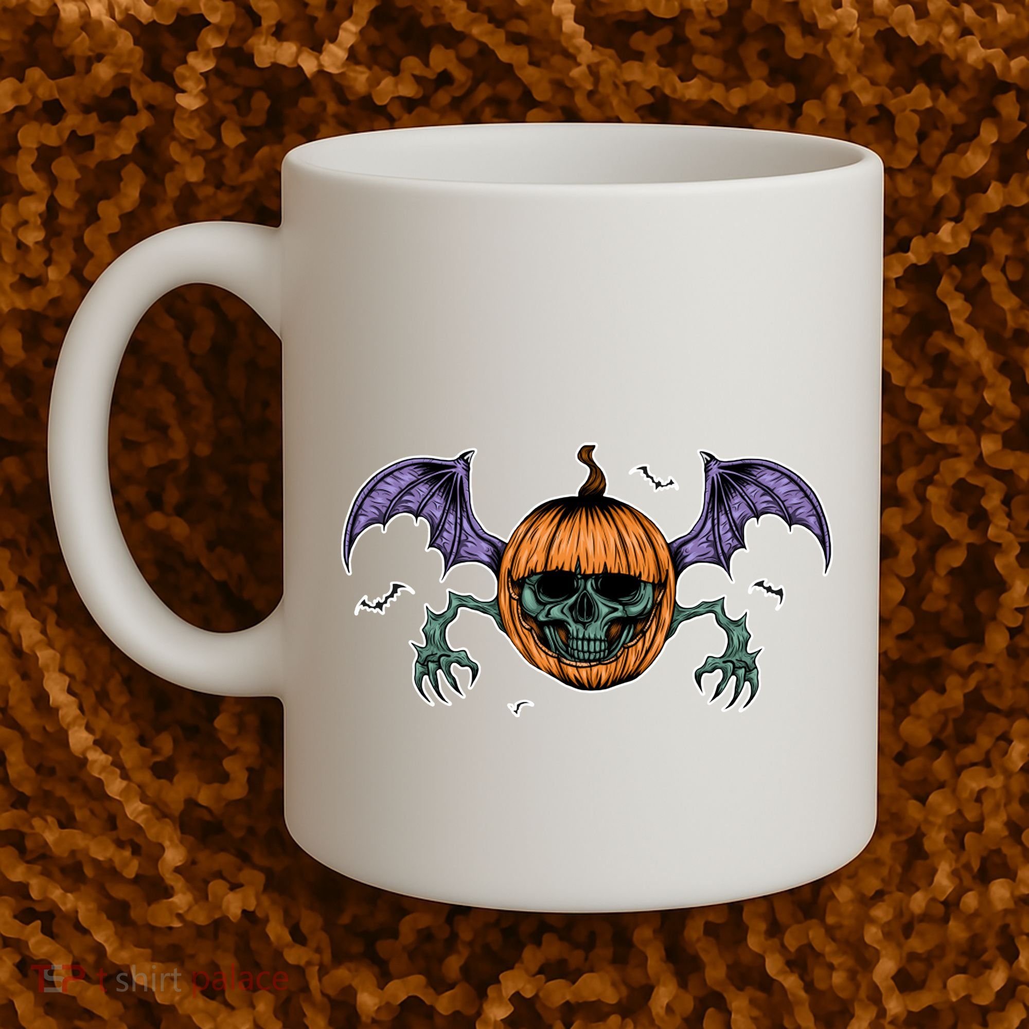 Jack O Lantern Creepy Skull Bat Halloween Coffee Mug