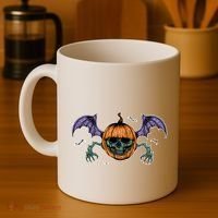 Jack O Lantern Creepy Skull Bat Halloween Coffee Mug thumb 4