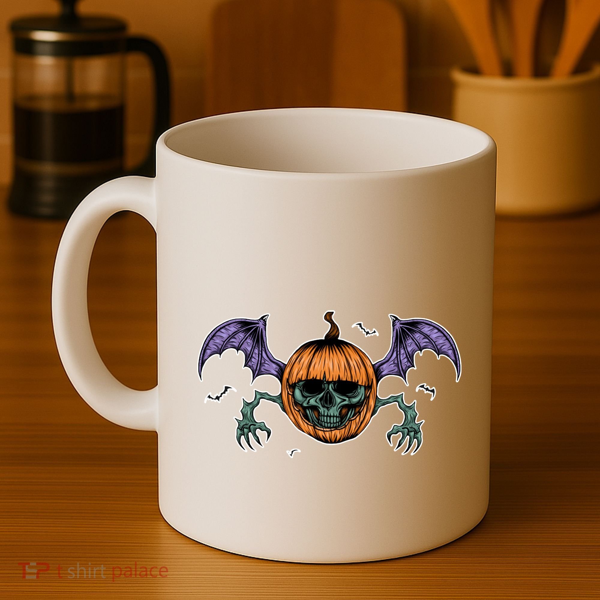 Jack O Lantern Creepy Skull Bat Halloween Coffee Mug