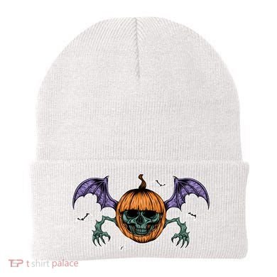Jack O Lantern Creepy Skull Bat Halloween Beanie