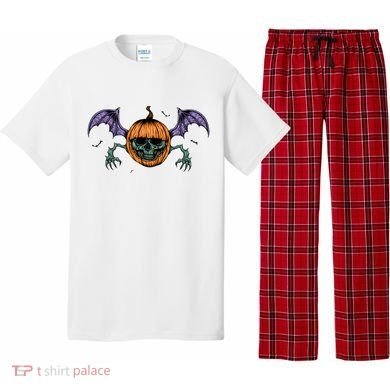 Jack O Lantern Creepy Skull Bat Halloween Pajama Set