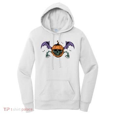 Jack O Lantern Creepy Skull Bat Halloween Women's Hoodie