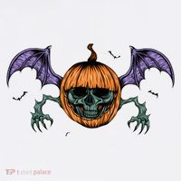 Jack O Lantern Creepy Skull Bat Halloween Women's Hoodie thumb 2