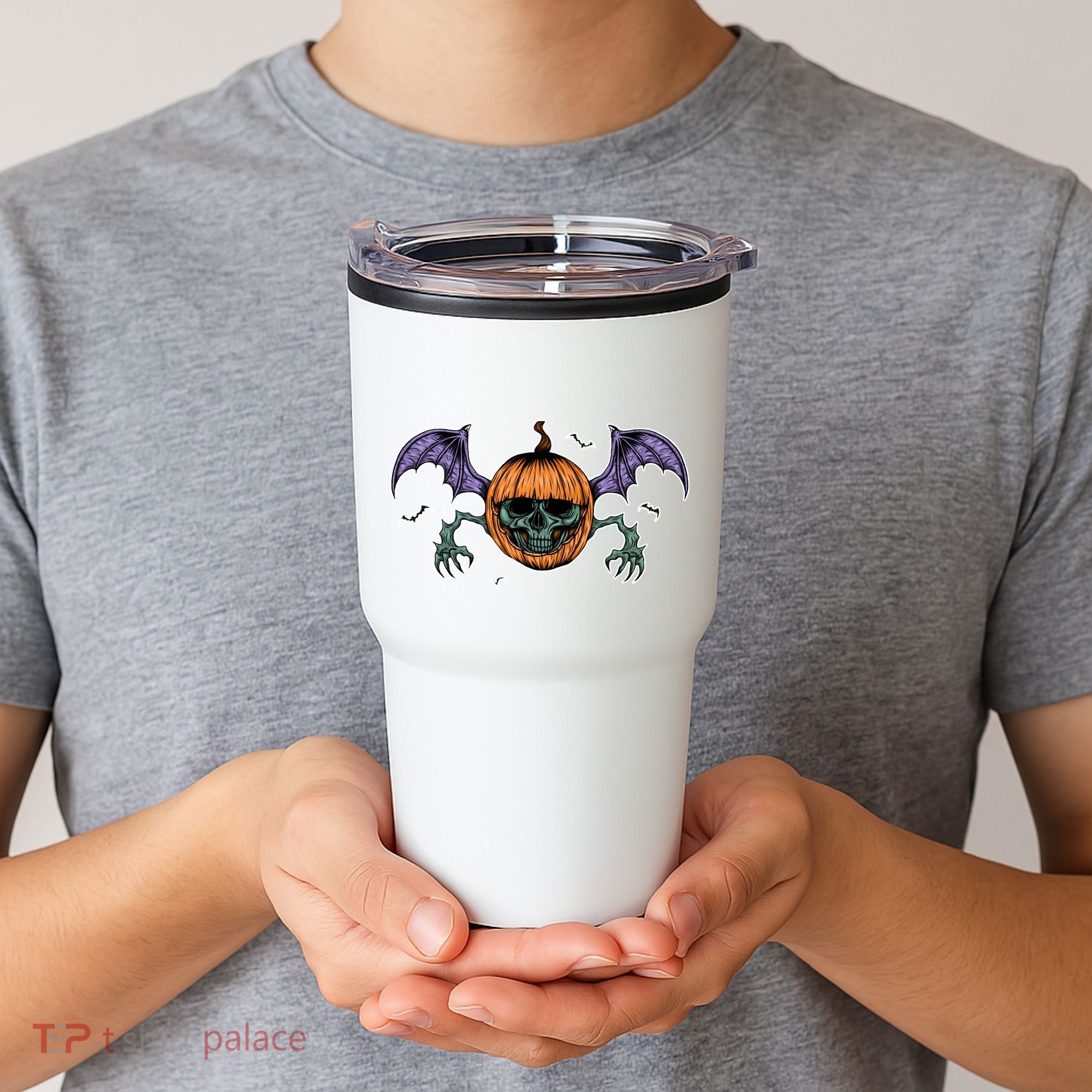 Jack O Lantern Creepy Skull Bat Halloween Tumbler