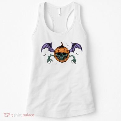 Jack O Lantern Creepy Skull Bat Halloween Women's Tank Top