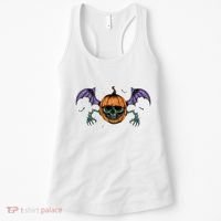 Jack O Lantern Creepy Skull Bat Halloween Women's Tank Top thumb 0