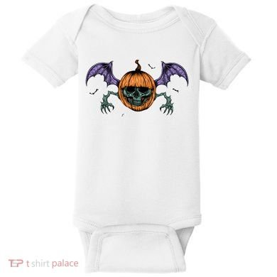 Jack O Lantern Creepy Skull Bat Halloween Baby Bodysuit