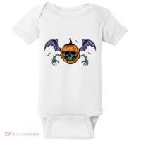 Jack O Lantern Creepy Skull Bat Halloween Baby Bodysuit thumb 0