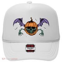Jack O Lantern Creepy Skull Bat Halloween Hat thumb 0