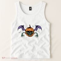 Jack O Lantern Creepy Skull Bat Halloween Tank Top thumb 2