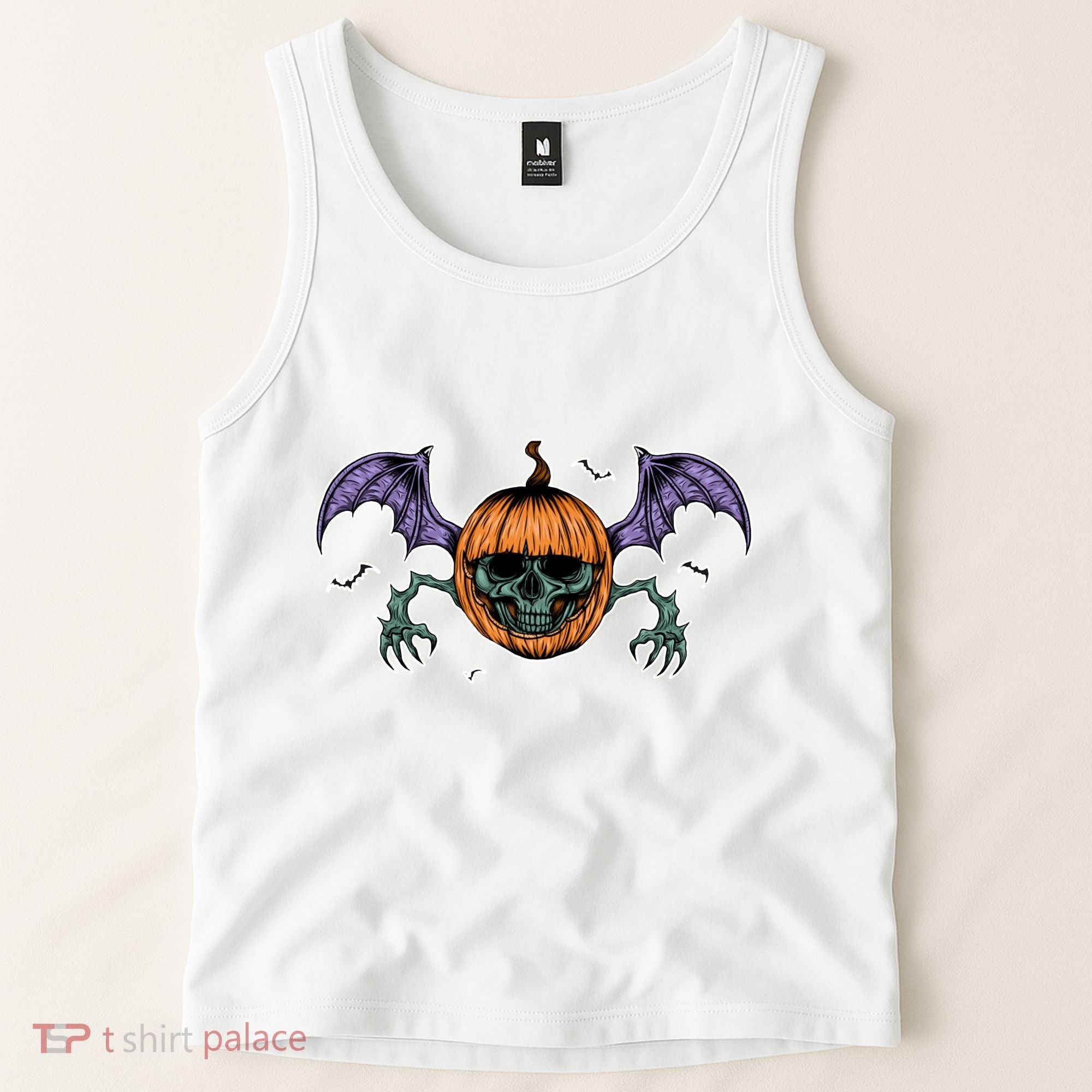Jack O Lantern Creepy Skull Bat Halloween Tank Top