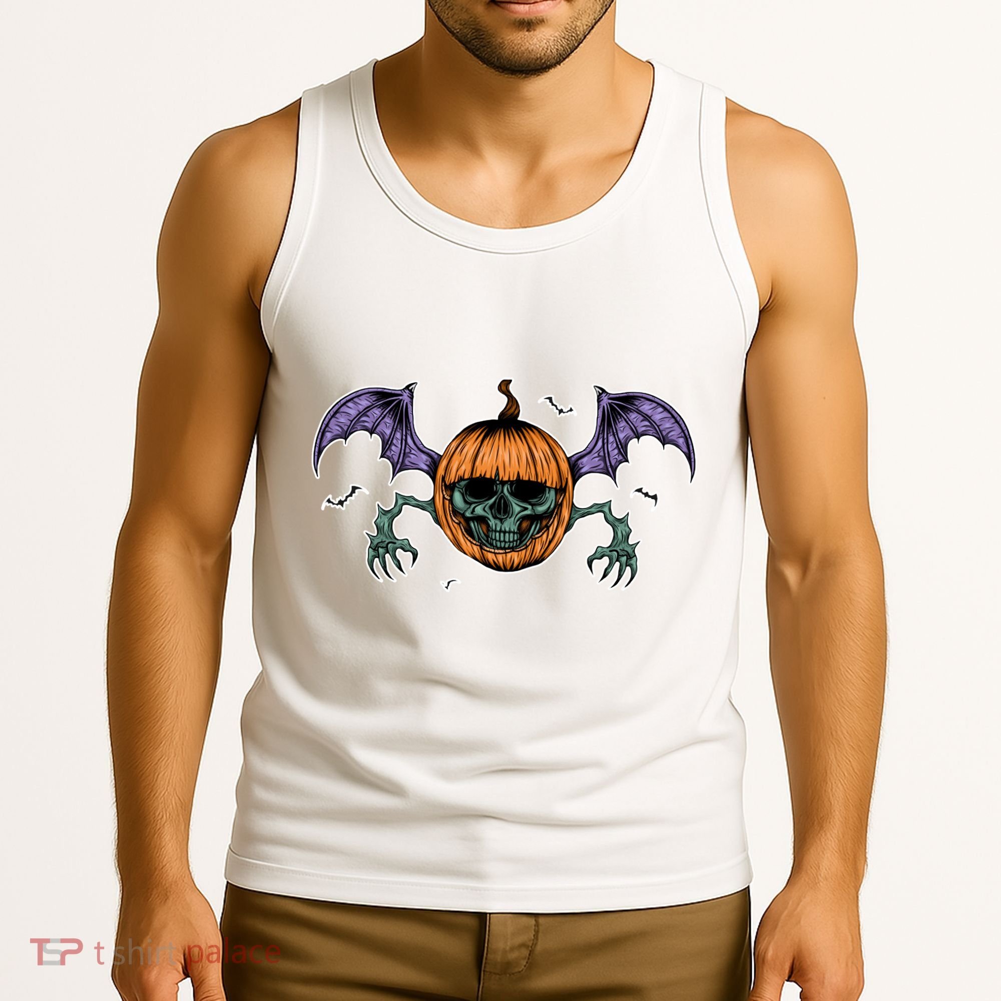 Jack O Lantern Creepy Skull Bat Halloween Tank Top