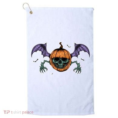 Jack O Lantern Creepy Skull Bat Halloween Golf Towel