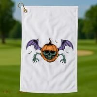 Jack O Lantern Creepy Skull Bat Halloween Golf Towel thumb 1