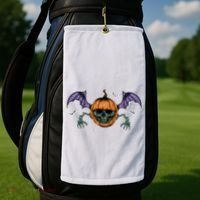 Jack O Lantern Creepy Skull Bat Halloween Golf Towel thumb 2