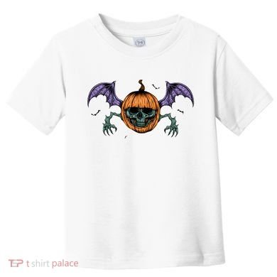 Jack O Lantern Creepy Skull Bat Halloween Toddler T-Shirt