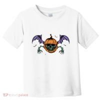 Jack O Lantern Creepy Skull Bat Halloween Toddler T-Shirt thumb 0