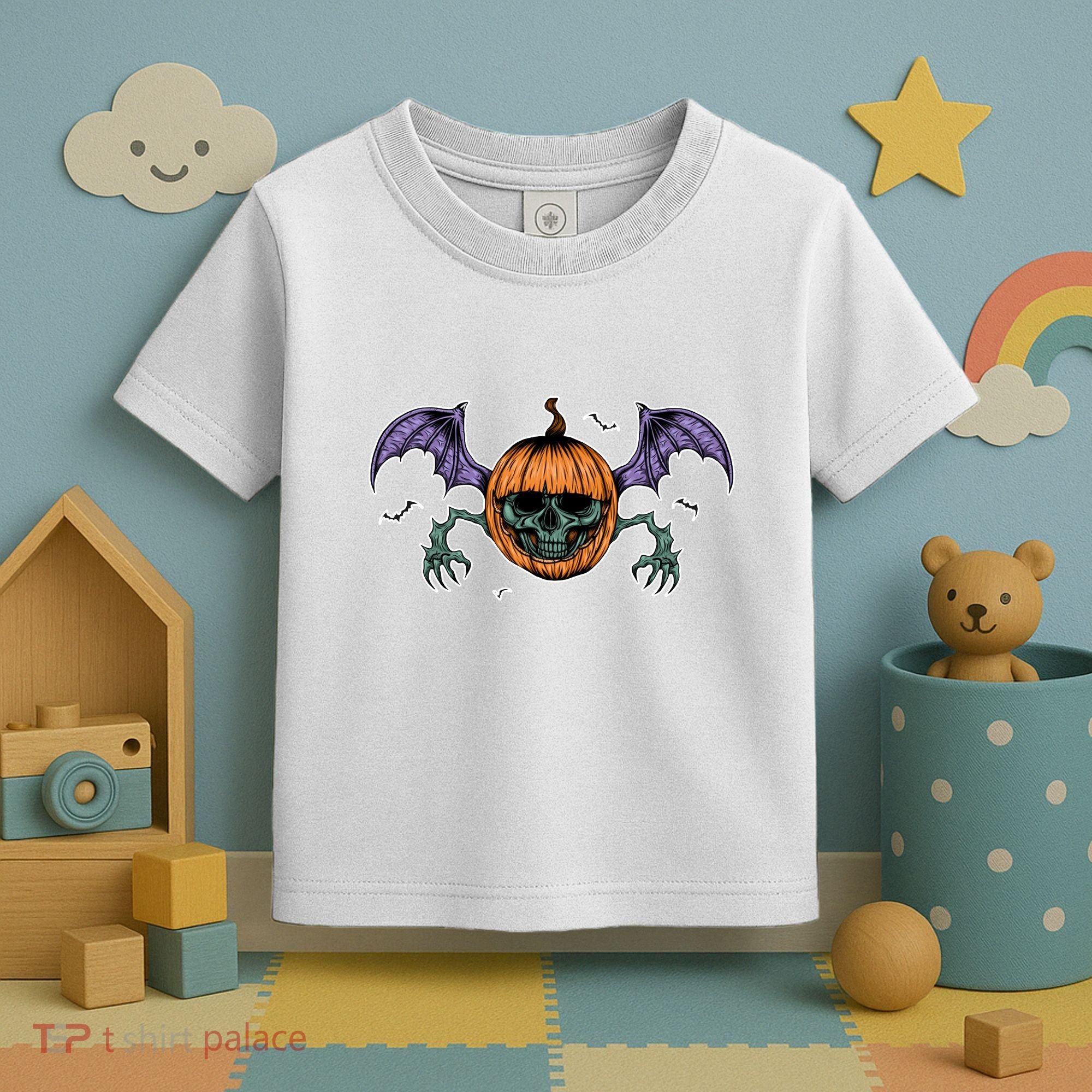 Jack O Lantern Creepy Skull Bat Halloween Toddler T-Shirt