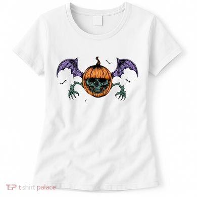Jack O Lantern Creepy Skull Bat Halloween Women's T-Shirt