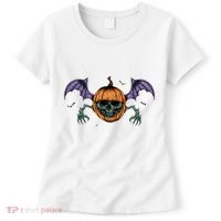 Jack O Lantern Creepy Skull Bat Halloween Women's T-Shirt thumb 0