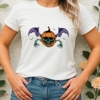 Jack O Lantern Creepy Skull Bat Halloween Women's T-Shirt thumb 2