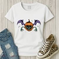 Jack O Lantern Creepy Skull Bat Halloween Women's T-Shirt thumb 3