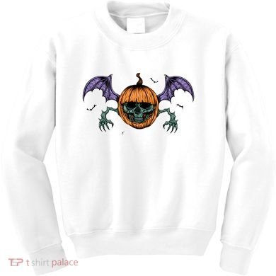 Jack O Lantern Creepy Skull Bat Halloween Kids Sweatshirt