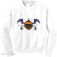 Jack O Lantern Creepy Skull Bat Halloween Kids Sweatshirt thumb 0