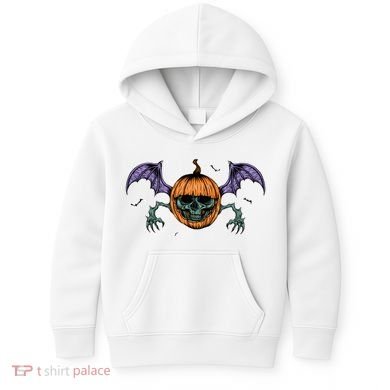 Jack O Lantern Creepy Skull Bat Halloween Kids Hoodie