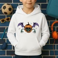 Jack O Lantern Creepy Skull Bat Halloween Kids Hoodie thumb 2