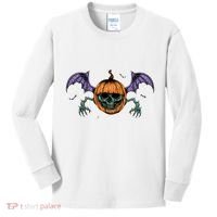 Jack O Lantern Creepy Skull Bat Halloween Kids Long Sleeve Shirt thumb 0