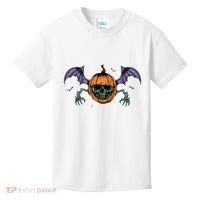 Jack O Lantern Creepy Skull Bat Halloween Kids T-Shirt thumb 0
