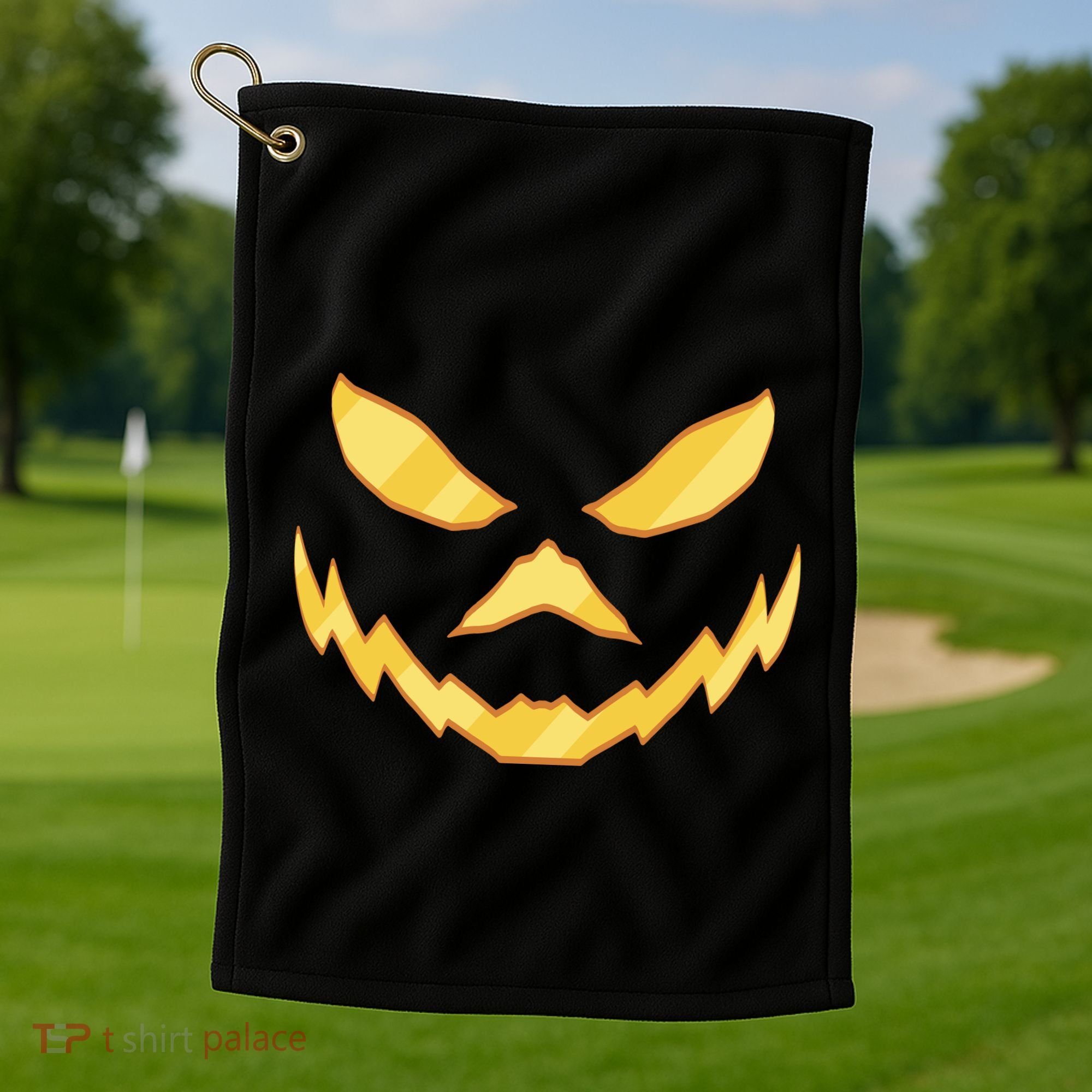 Jack O Lantern Face Halloween Spooky Golf Towel