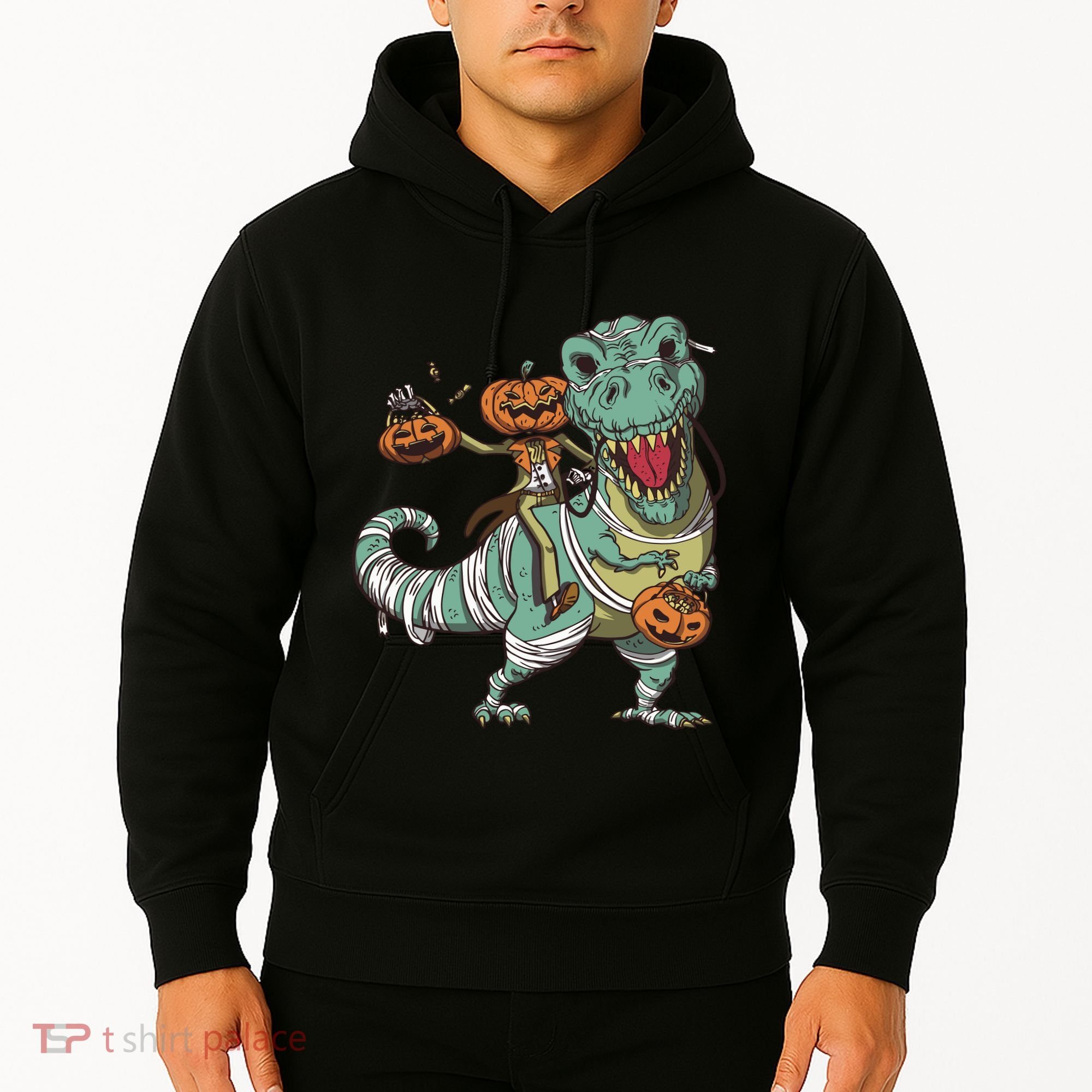 Jack O Lantern Riding T Rex Hoodie