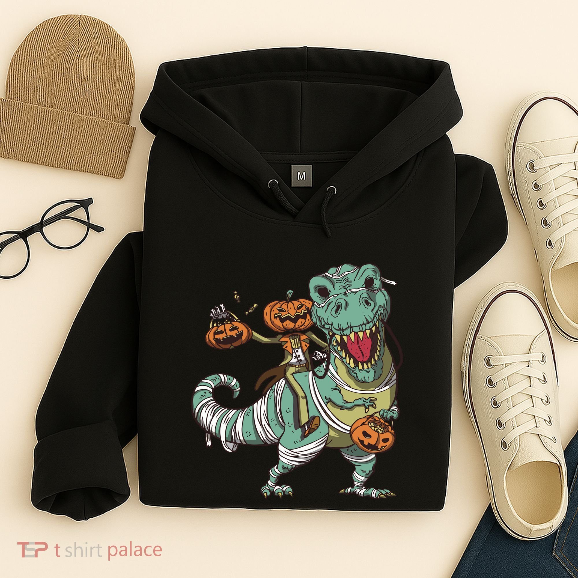 Jack O Lantern Riding T Rex Hoodie