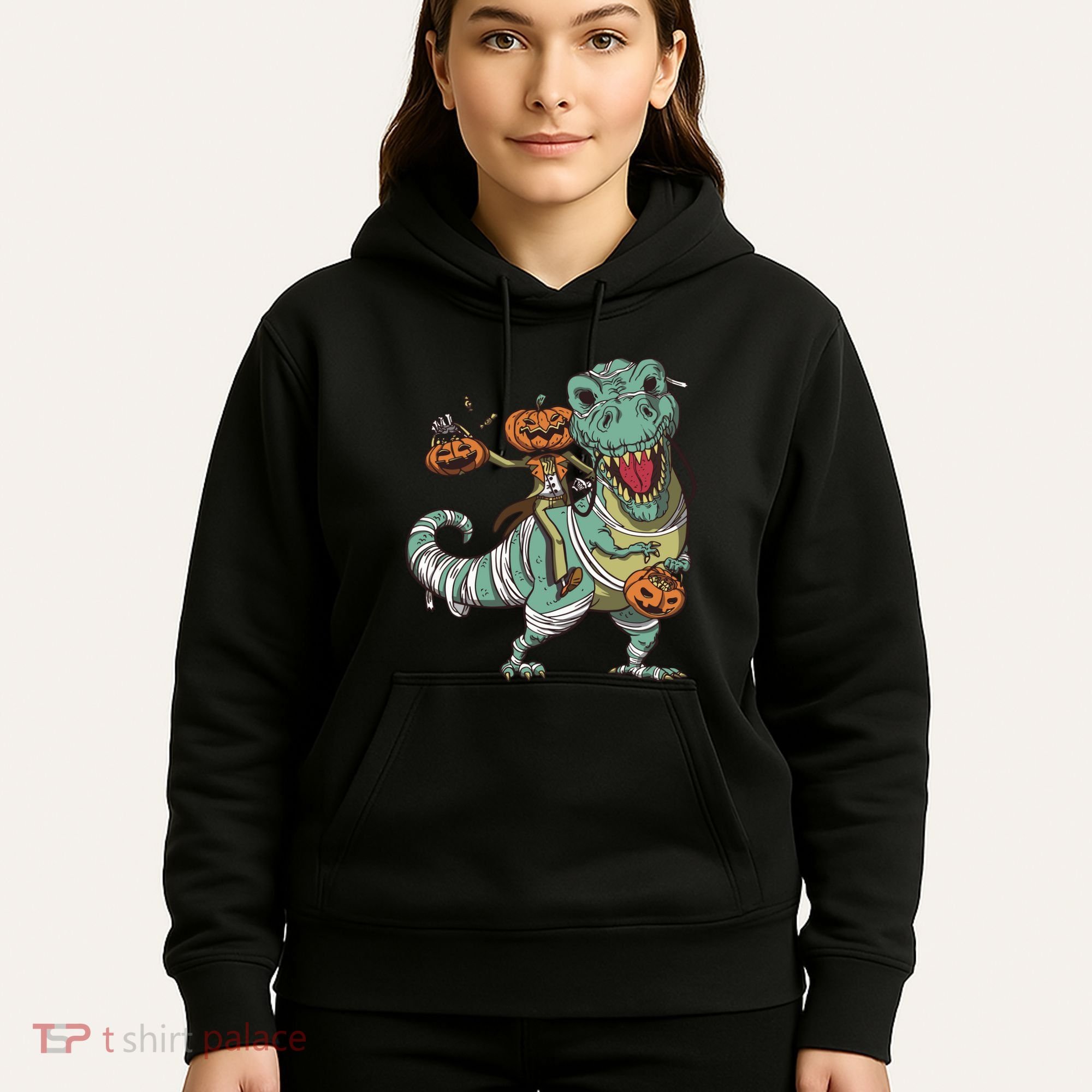 Jack O Lantern Riding T Rex Hoodie