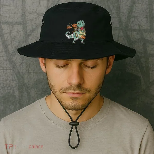 Jack O Lantern Riding T Rex Bucket Hat