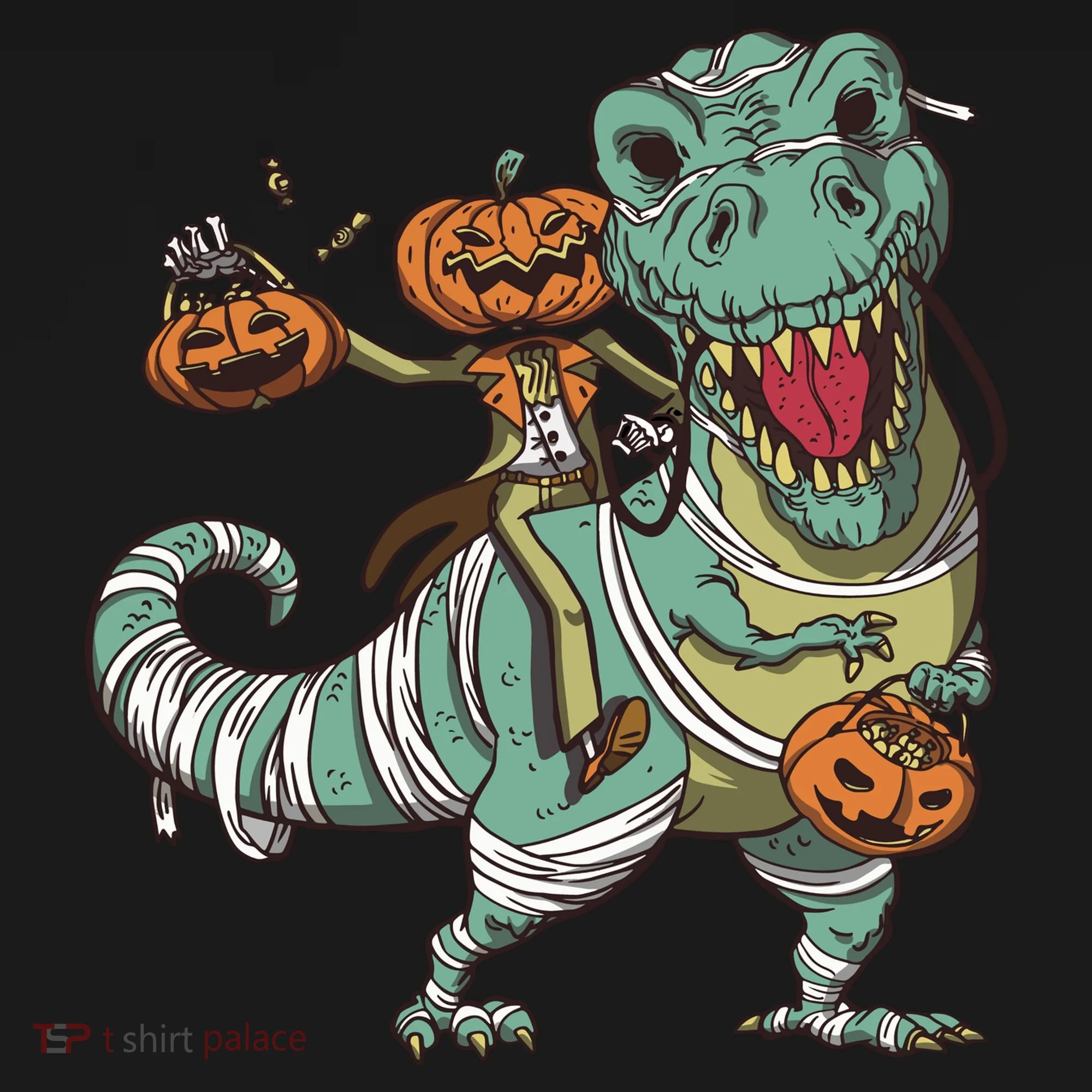 Jack O Lantern Riding T Rex Bucket Hat