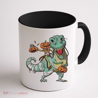 Jack O Lantern Riding T Rex Coffee Mug back